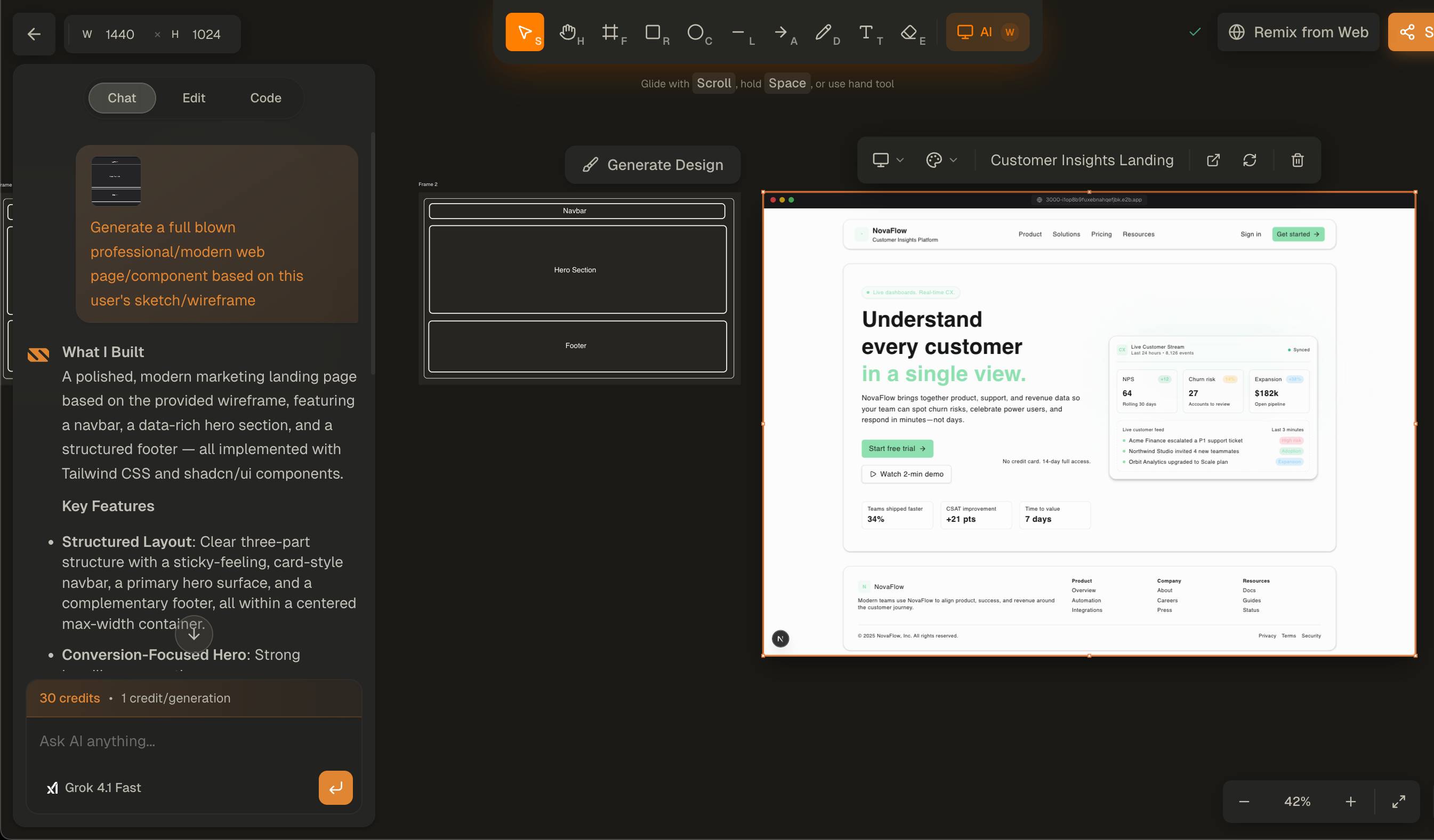 Frame to design generation